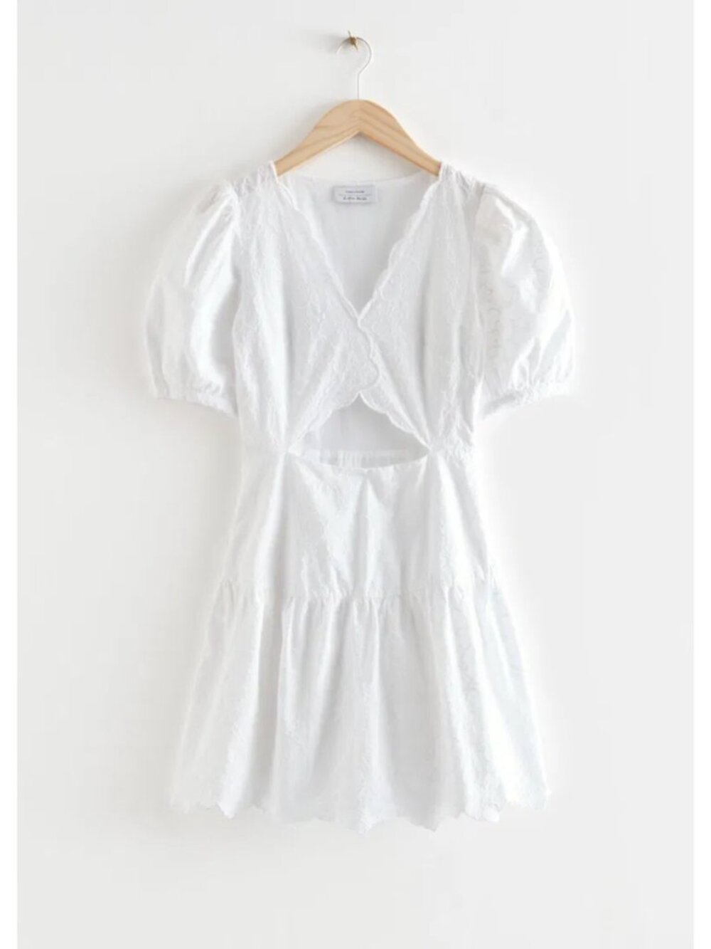 & Other Stories Scalloped Cut-Out Mini Dress in White